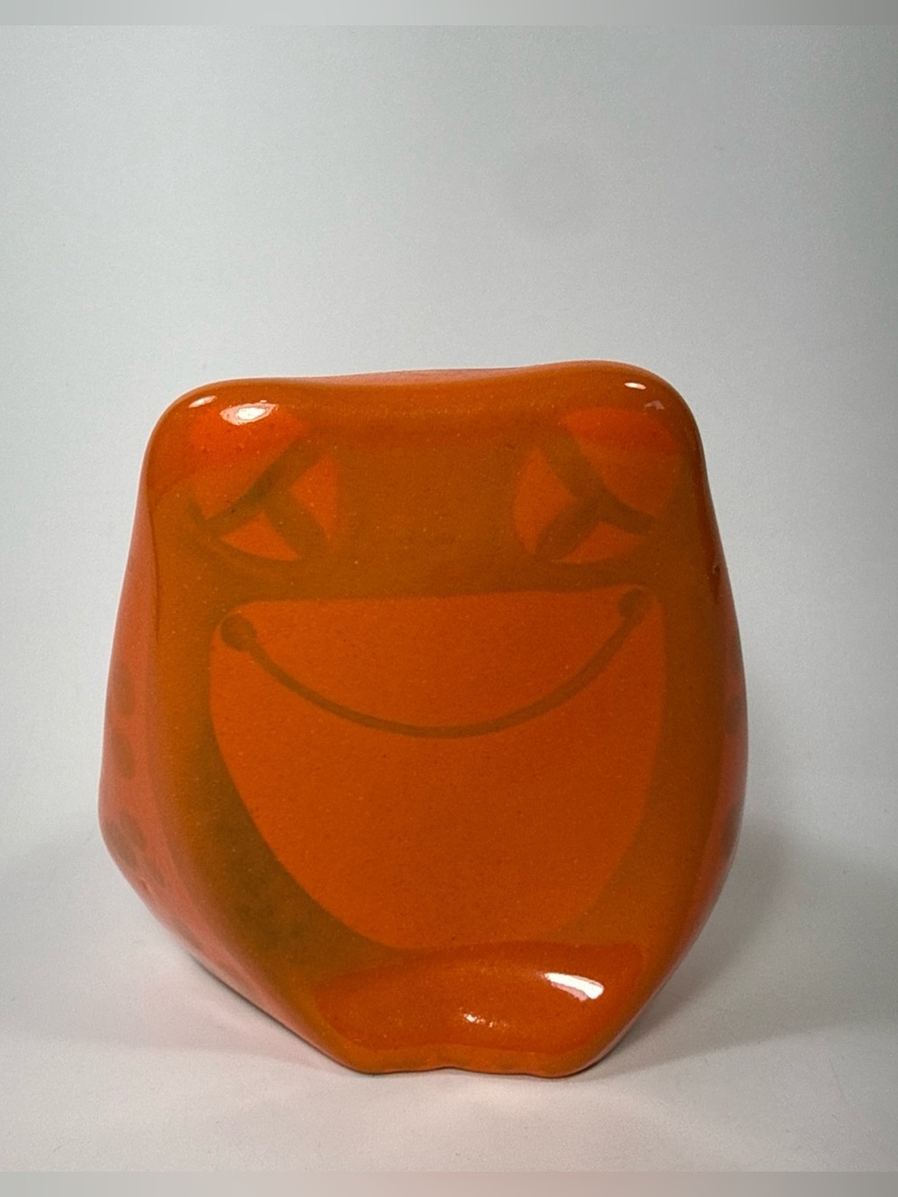 Baldelli Orange Ceramic frog piggy bank. Italy hand painted- Home Art Accent